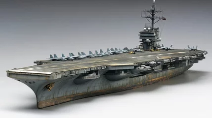 Papier peint photo intissé Weathered aircraft carrier model with fighter jets on deck.