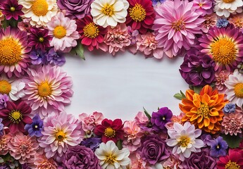 Colorful flower frame border on a white spring summer  background