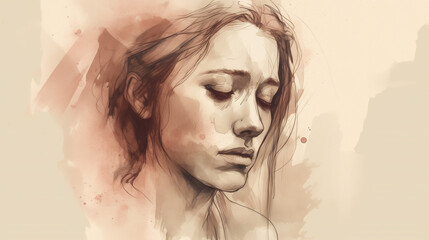 Sketch of woman who undergoes depression