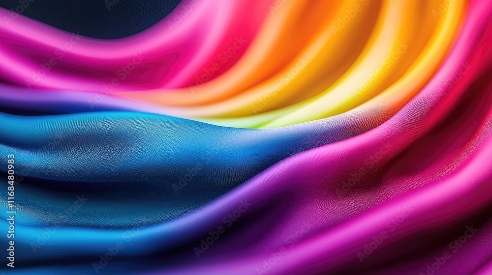 Poster Rainbow abstract background concept. Colorful fabric waves create a vibrant and dynamic visual experience.