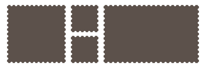 outline silhouette postage stamp icon set isolated on white background. Postage stamp frame set