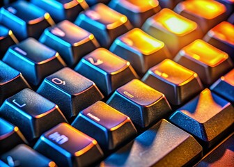 Fototapeta premium Close-up Candid Shot: Single Black Keyboard Keys with Diverse Letter Tabs