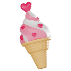3D render, Valentine Ice Cream Cone. Icon Illustration