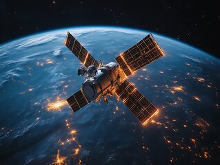 Satellite orbiting Earth at night. (6)