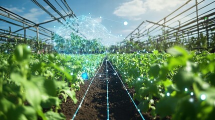 Fototapeta premium A greenhouse filled with plants and flowers showcasing agriculture, gardening, and growth