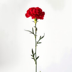 single red carnation on clean white background