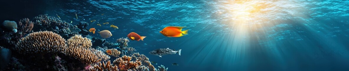 Obraz premium A reef ecosystem with rare species of coral and unusual marine life.