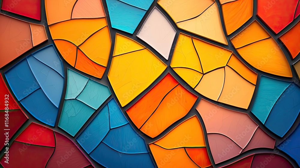 Poster Mosaic abstract background concept. Colorful abstract pattern of stained glass creating vibrant textures and shapes.