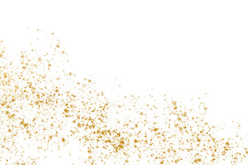 Gold glitter shiny particles, glow, golden splatter. Border of festive gold placer for your design