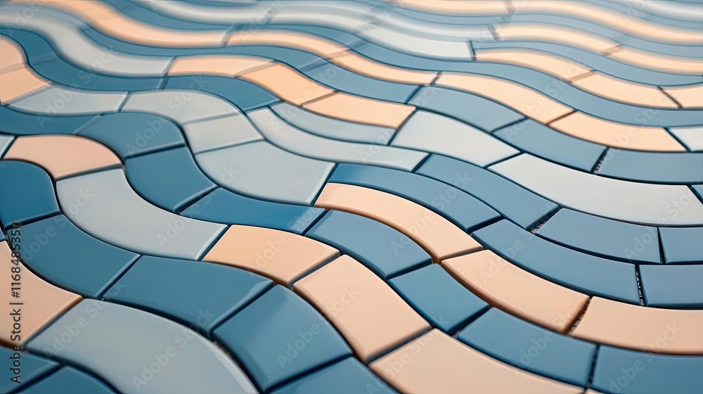 Poster Mosaic abstract background concept. A beautiful wave-patterned mosaic in soft blue and peach tones, perfect for design projects.