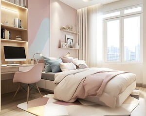 Cozy Modern Bedroom Interior with Soft Colors and Natural Light