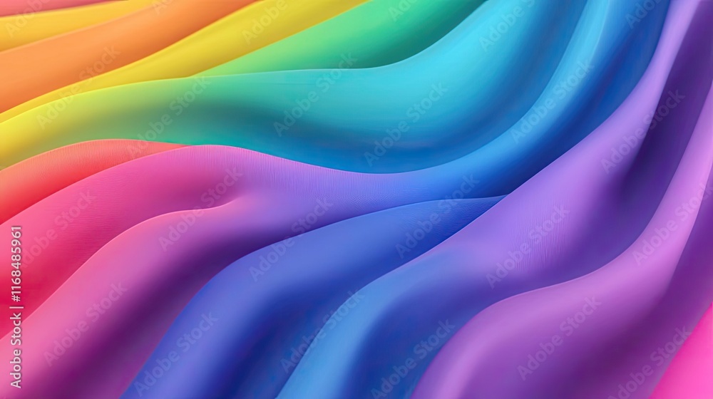 Poster Rainbow abstract background concept. Vibrant waves of color creating a smooth, colorful fabric texture for design use.