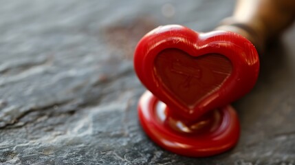 Fototapeta premium red wax seal stamp in shape of heart vintage style