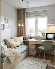 Cozy Modern Apartment Home Office with Natural Light and Decor