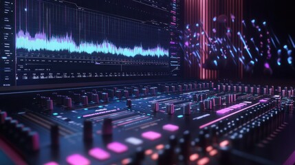 Digital audio mixer with vibrant sound visualizations
