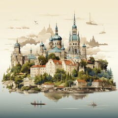 Obraz premium A Minimalistic Representation of Helsinki’s Urban Landscape in Soft Hues