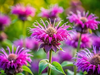 Obraz premium Close-up Purple Bergamot Flower in Summer Garden - Vibrant Monarda Media Bloom