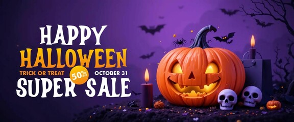 cute halloween sale poster in soft pastel color