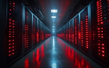 Red-lit server room corridor. (2)