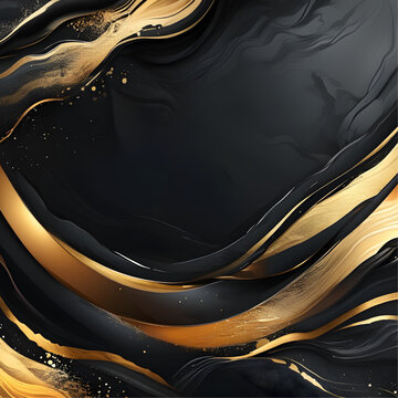 A stunning background with a luxurious black base tone, adorned with intricate golden patterns and ornate details, evoking a sense of opulence and sophistication, with the golden hues shimmering in a 