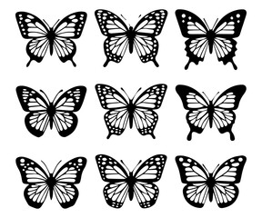 Obraz premium Monarch butterfly silhouettes collection, vector illustration
