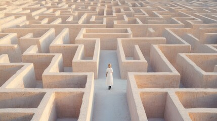 The Labyrinth of Life: A lone figure navigates a vast, intricate maze, symbolizing the complexities...