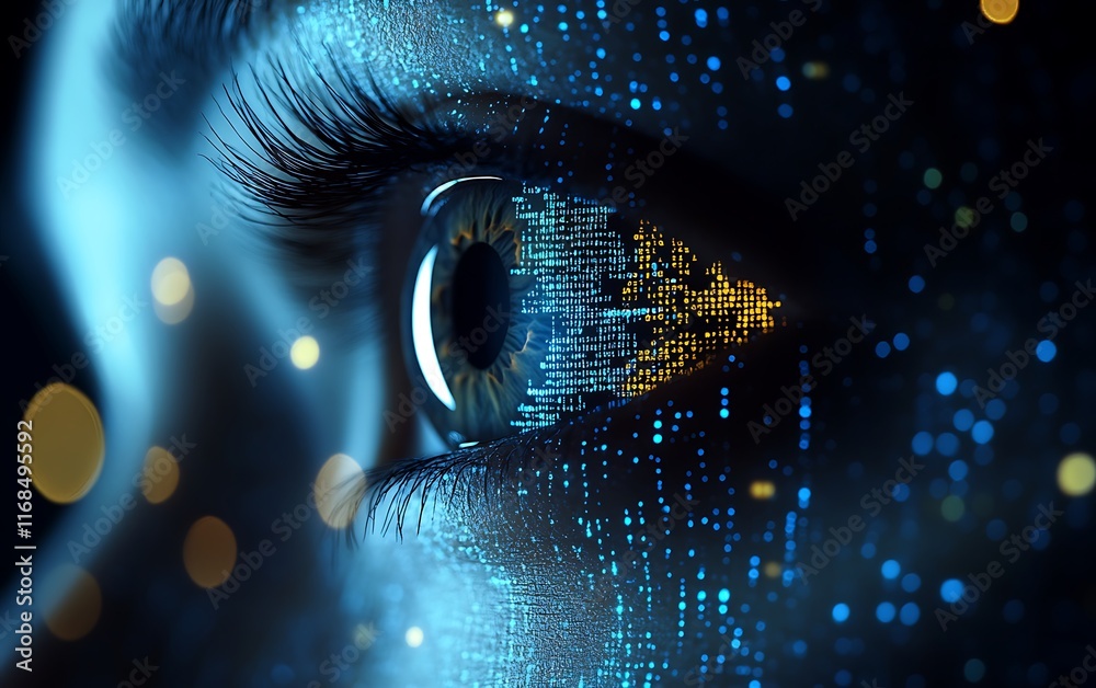 Poster close-up of eye with digital data overlay. (1)