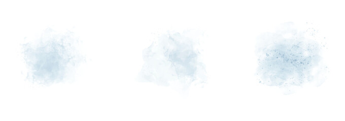 Set of abstract Powder Blue watercolor water splash on a white background. Vector watercolor texture in Powder Blue color. Ink paint brush stain. Powder Blue splatters spot. Watercolor pastel splash