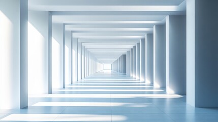 Obraz premium Bright, minimalist hallway with receding perspective and sunlight.