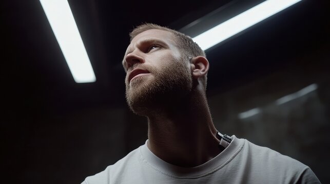 Man Using Small Hair Trimmer in Modern Bathroom Setting