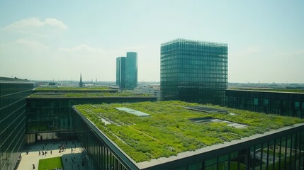 Obraz premium Modern Urban Roof with Vegetation in Natural Lighting