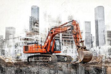 Urban development collage showcasing construction equipment and heavy machinery in action amid city landscapes