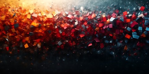 Abstract explosion of colorful cubes.