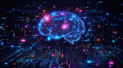 Fototapeta premium Digital Brain with Neural Connections on Grid