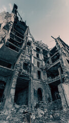 destroyed and burned houses in the city in Ukraine