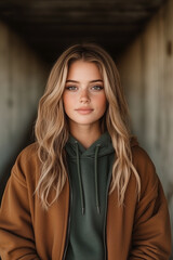 Fototapeta premium Radiant and graceful: portrait of a young female model