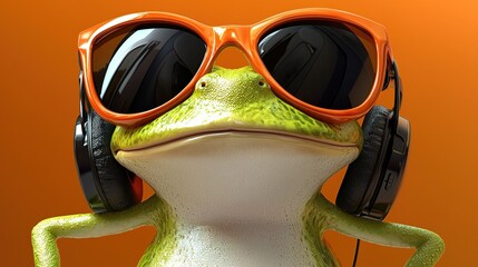 Cool Frog with Headphones and Sunglasses