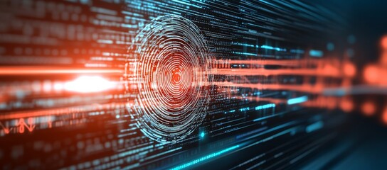 Destructive biometric ID fingerprint concept with dark blue background