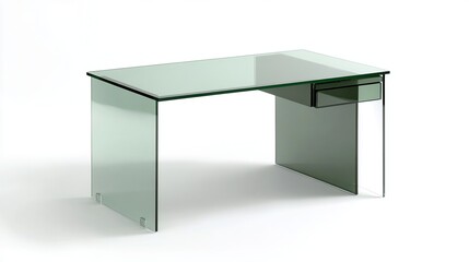 Compact glass desk, isolated on white for trendy and functional workspaces