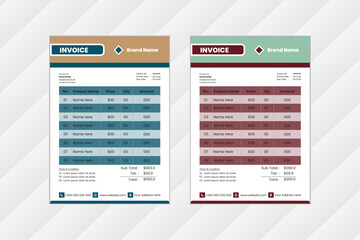 a bundle of 2 templates of different colors a4 invoice template, modern business invoice template, abstract business invoice and creative design, IT company invoice and editable vector template design
