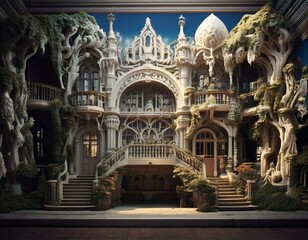 strange house and relief figures on the wall