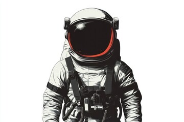 Minimalist illustration of an astronaut in a white spacesuit with a bold helmet on a white background