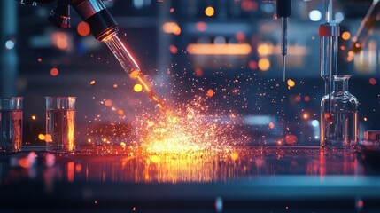 Chemical reaction experiment in laboratory science visual content dynamic environment close-up view innovation