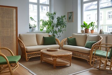 A living room with an olive green and beige color scheme.,spring background
