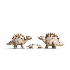 Fototapeta premium A family of stylized dinosaurs, showcasing a parent pair and their two young.