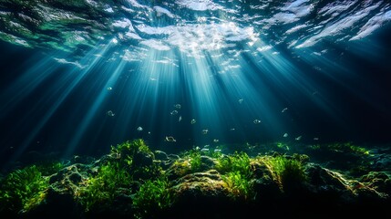 Obraz premium water, light, sky, sea, underwater, blue, nature, ocean, sun, christmas, star, night, clouds, illustration, pattern, texture, space, deep, design, holiday, winter, backgrounds, fish, bright, art,gener