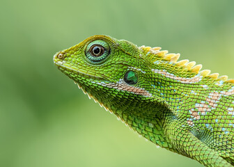 Closeup of a green lizards