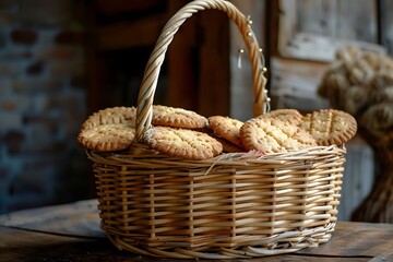 Obraz premium rustic wicker basket with freshly baked cookies homely touch