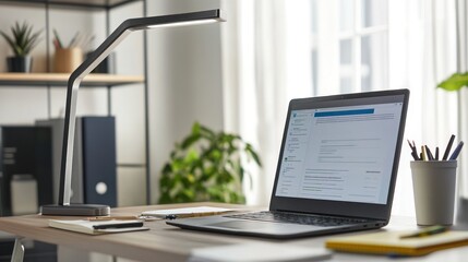 Fototapeta premium Modern workspace with a laptop and desk lamp