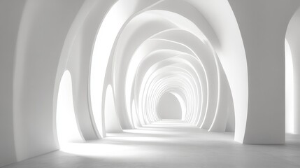 Obraz premium Abstract white architectural hallway with arches and light.